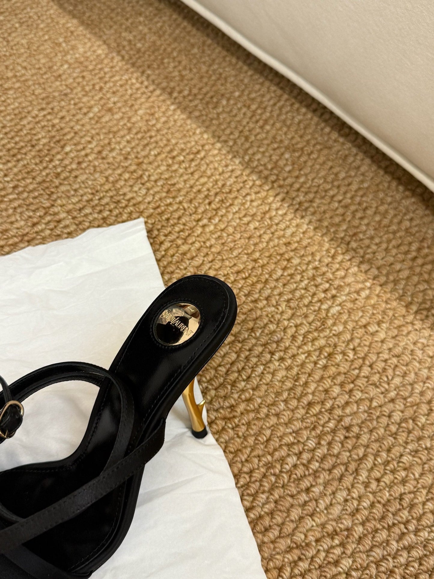 YSL HIGH HEEL SANDALS 25S IN BLACK LAMBSKIN - 35