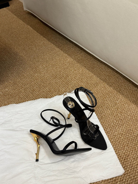 YSL HIGH HEEL SANDALS 25S IN BLACK LAMBSKIN - 35