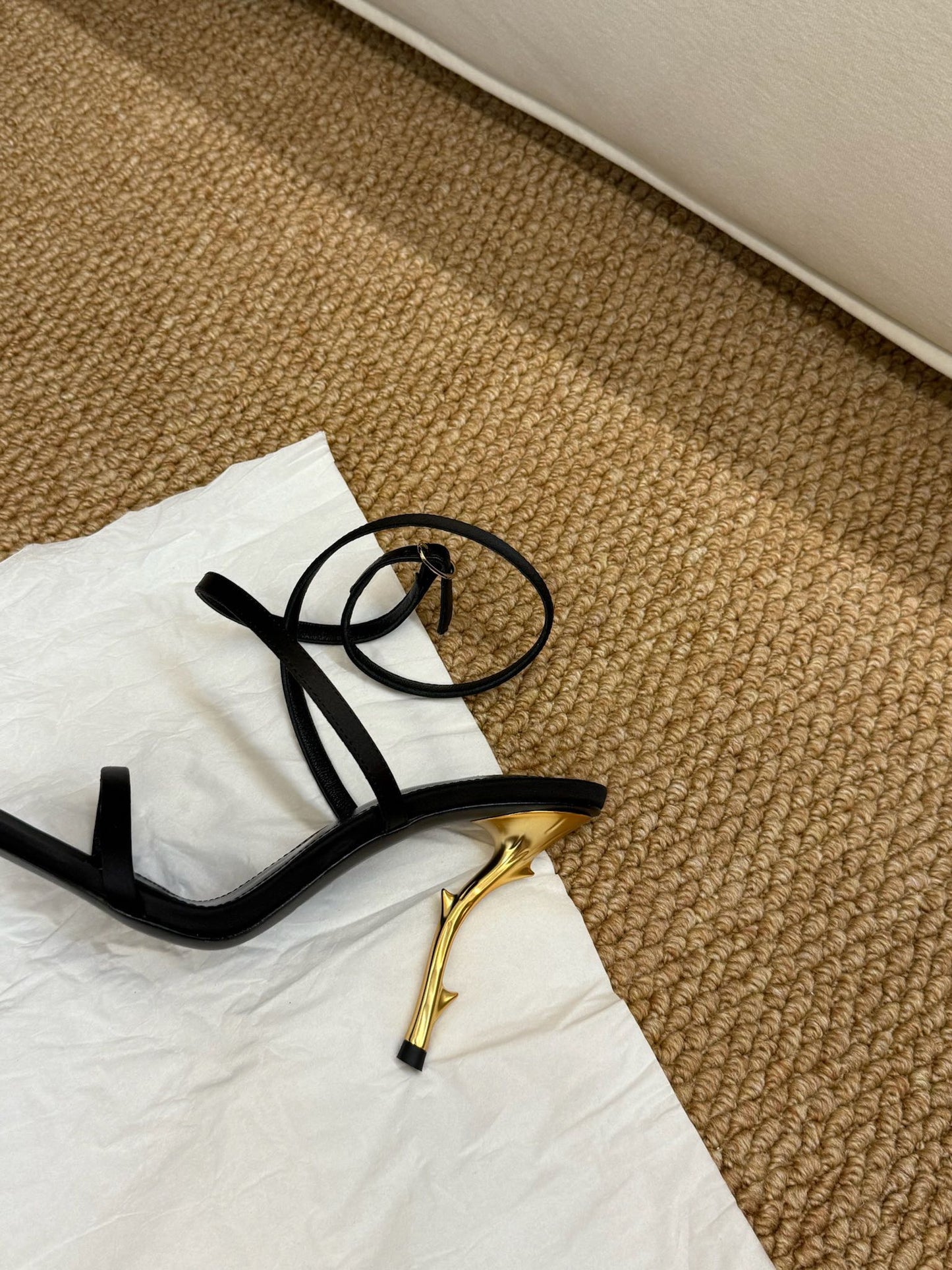 YSL HIGH HEEL SANDALS 25S IN BLACK LAMBSKIN - 35