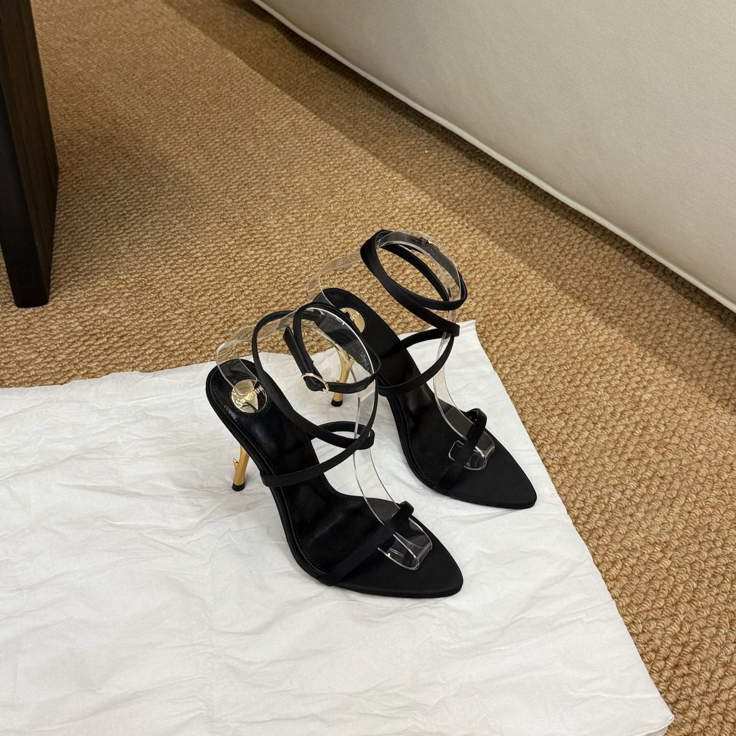 YSL HIGH HEEL SANDALS 25S IN BLACK LAMBSKIN - 35
