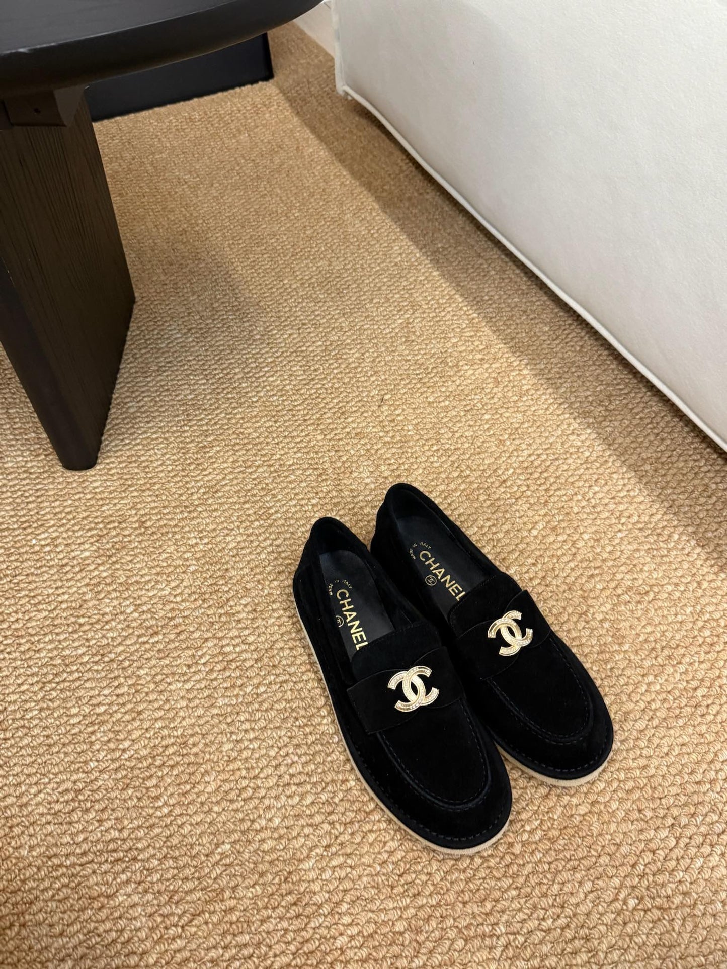 CHANEL 26S LOAFER IN BLACK SUEDE CC LOGO