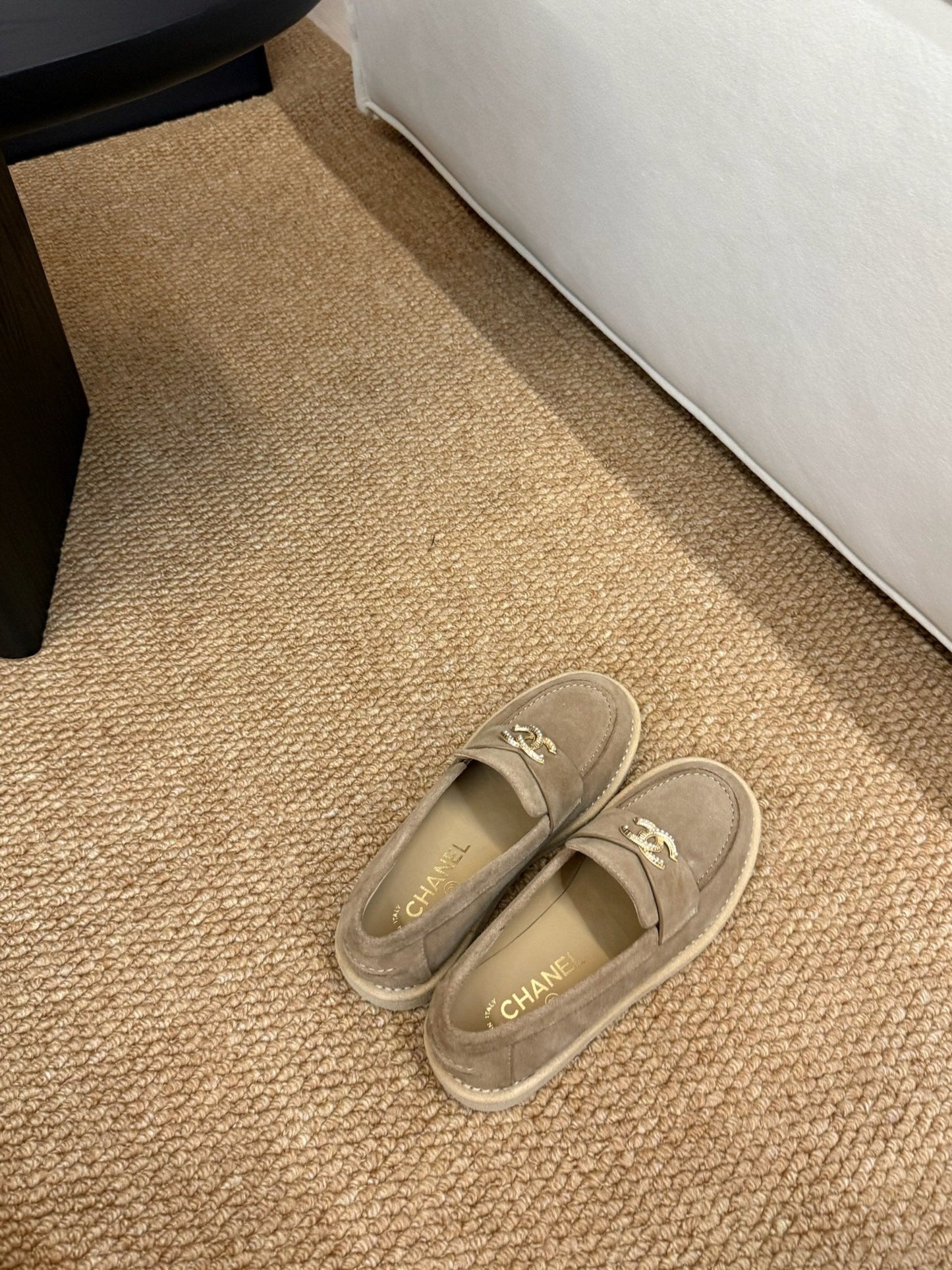 CHANEL 26S LOAFER IN TAUPE BROWN SUEDE CC LOGO