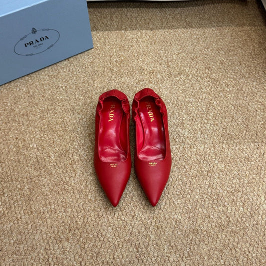 ТУФЛІ-ЧОВНИКИ PRADA 26S З ЗАГОСТРЕНИМ НОСОМ, 50 ММ, З ЧЕРВОНОЇ ТЕЛЯЧОЇ ШКІРИ