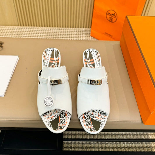 HEDEN MULE 80 WHITE CALFSKIN WITH PATTERN - 35