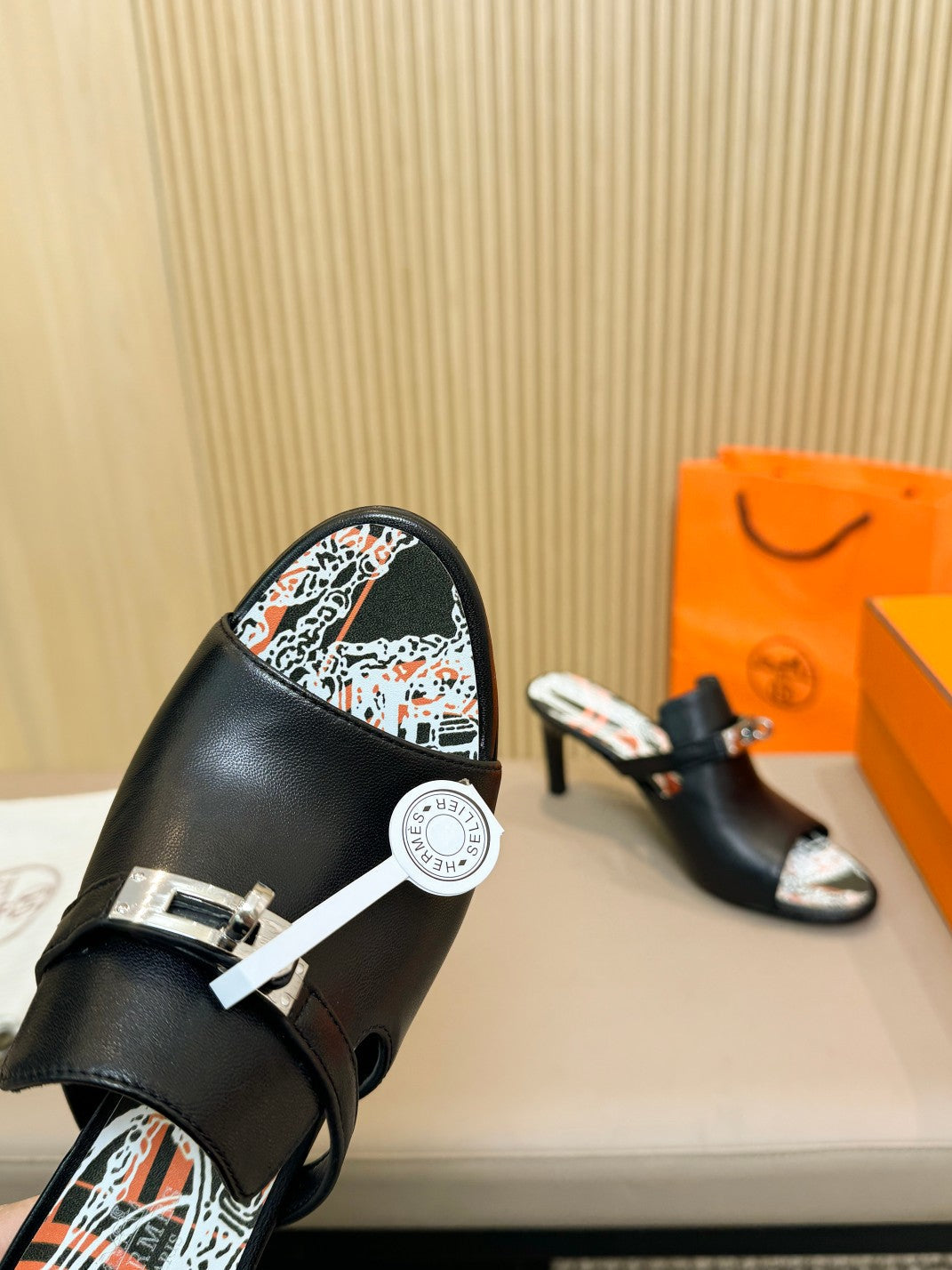 HEDEN MULE 80 BLACK CALFSKIN WITH PATTERN - 35