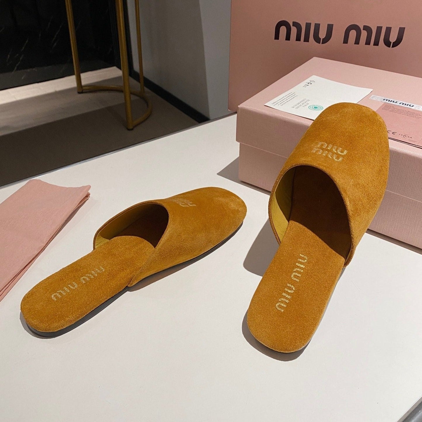 MULES SLIPPERS RETRO AMBER COLOR SUEDE - 34