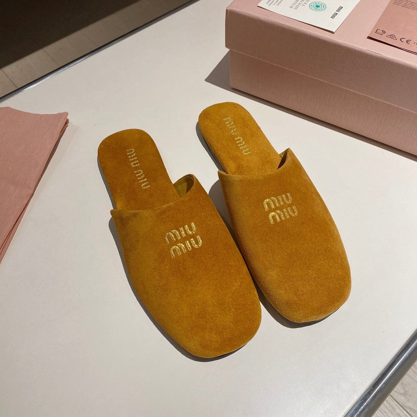 MULES SLIPPERS RETRO AMBER COLOR SUEDE - 34
