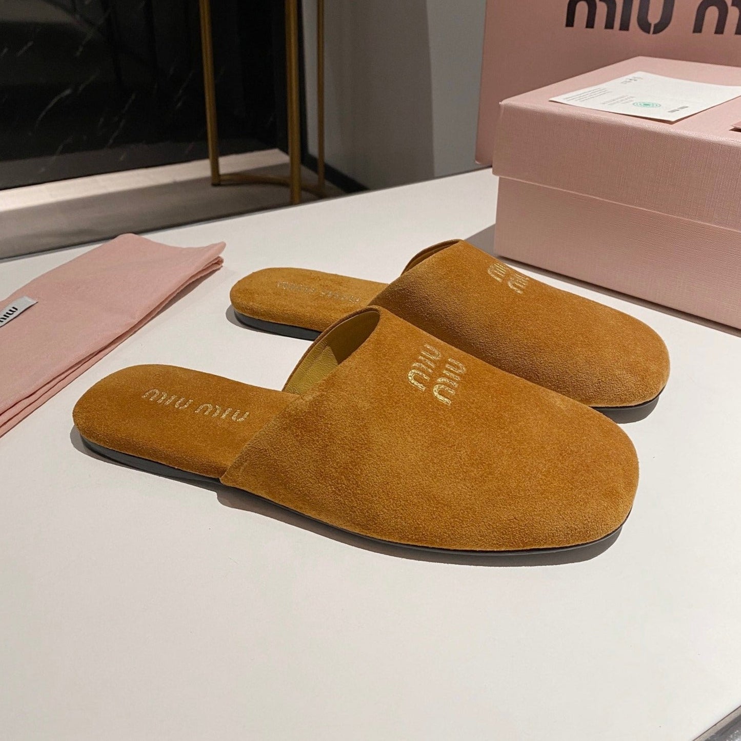 MULES SLIPPERS RETRO AMBER COLOR SUEDE - 34