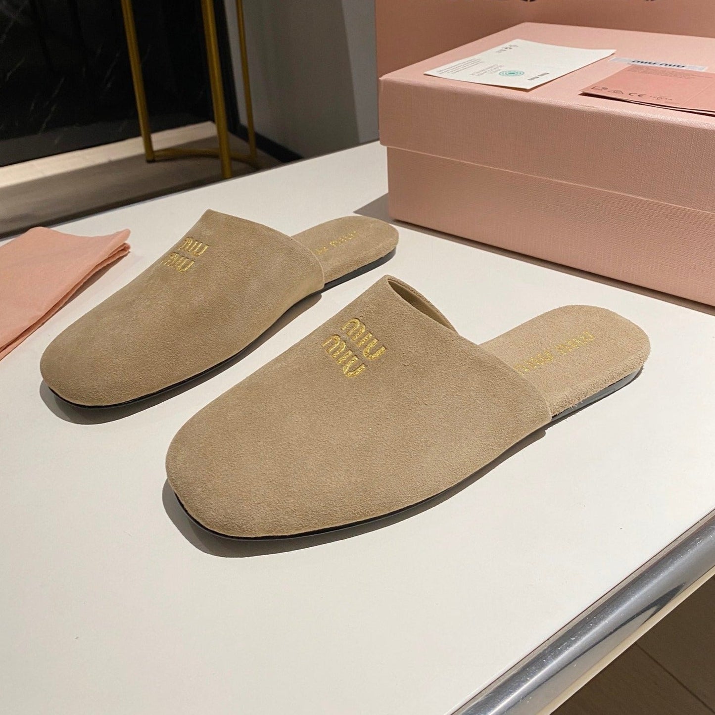 MULES SLIPPERS RETRO KHAKI COLOR SUEDE - 34