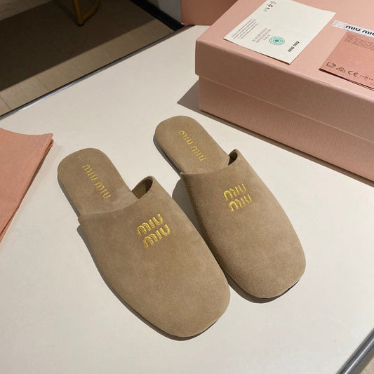 MULES SLIPPERS RETRO KHAKI COLOR SUEDE - 34