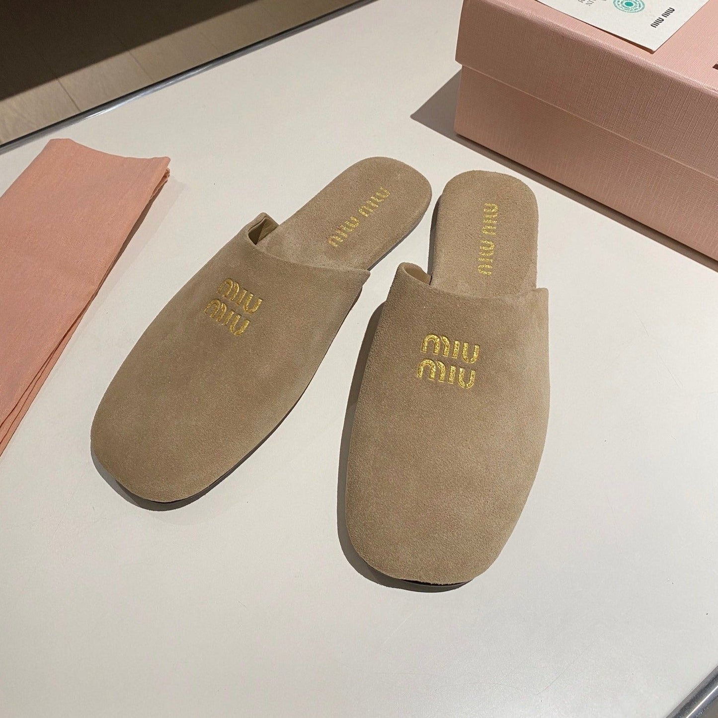 MULES SLIPPERS RETRO KHAKI COLOR SUEDE - 34