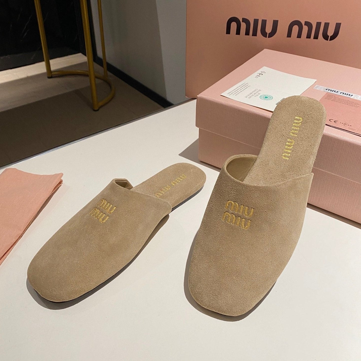 MULES SLIPPERS RETRO KHAKI COLOR SUEDE - 34