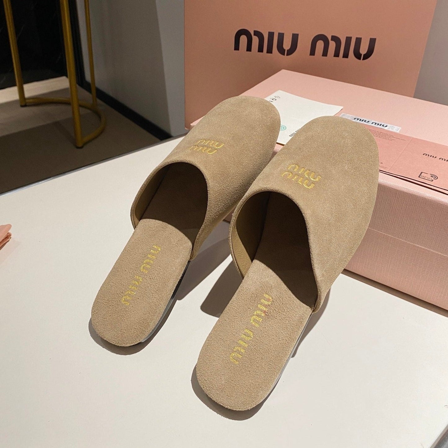 MULES SLIPPERS RETRO KHAKI COLOR SUEDE - 34