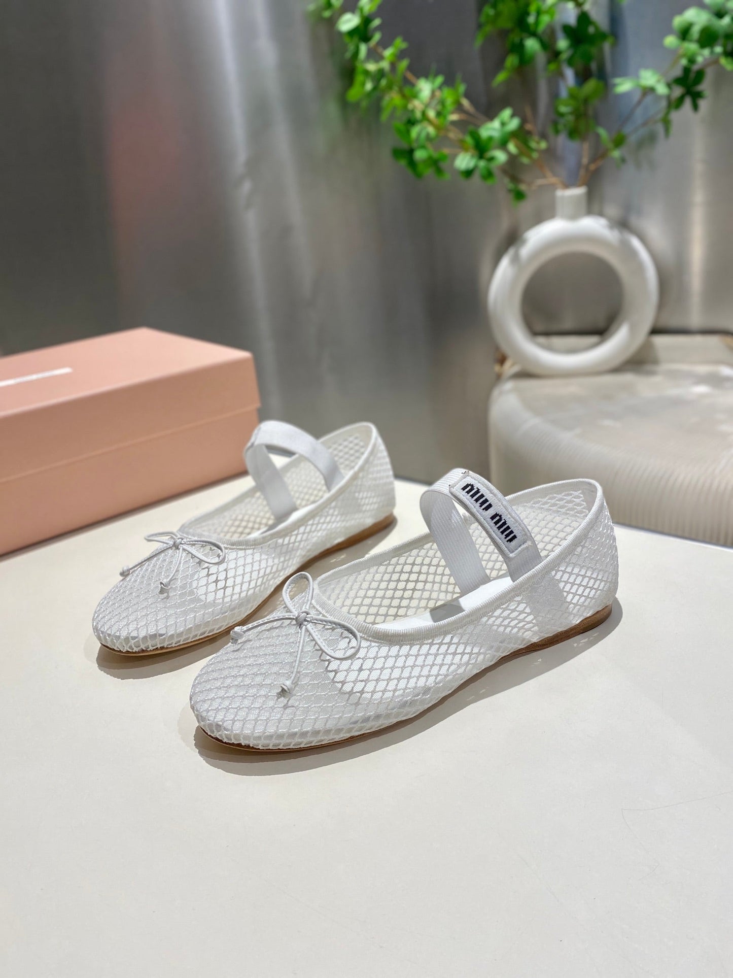 MARY JANE FLAT IN WHITE MESH - 35