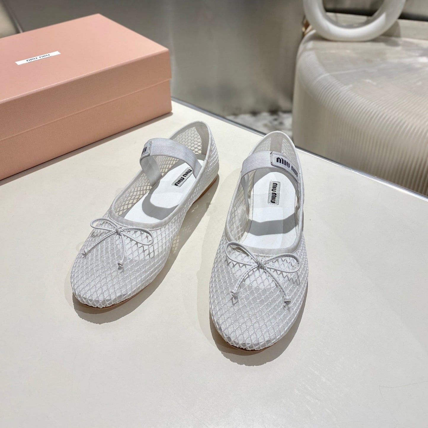 MARY JANE FLAT IN WHITE MESH - 35