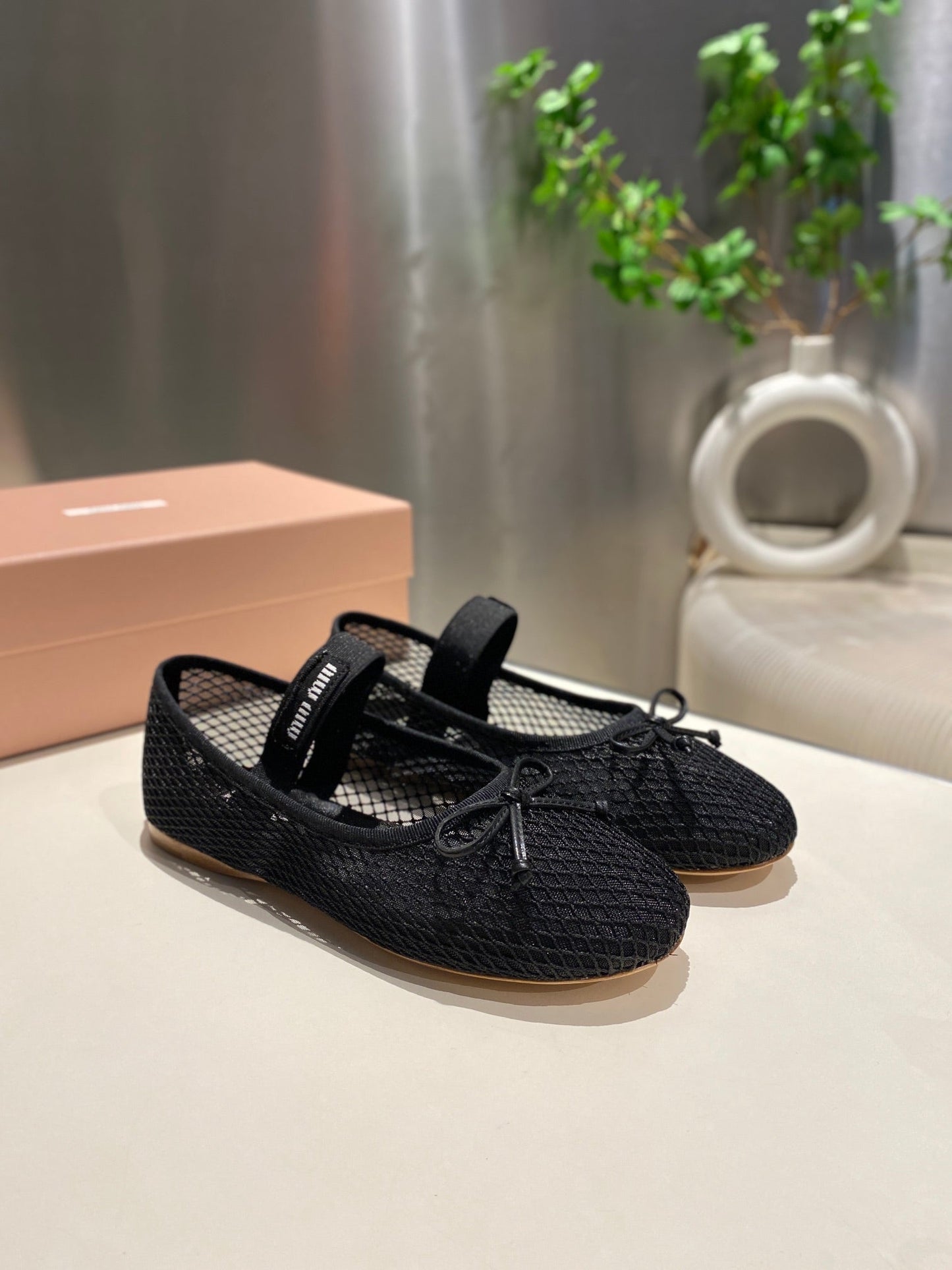 MARY JANE FLAT IN BLACK MESH - 35