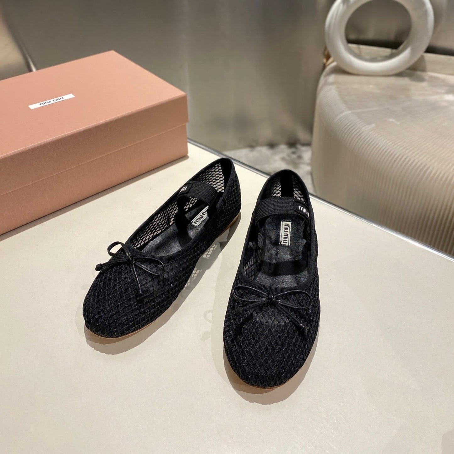 MARY JANE FLAT IN BLACK MESH - 35