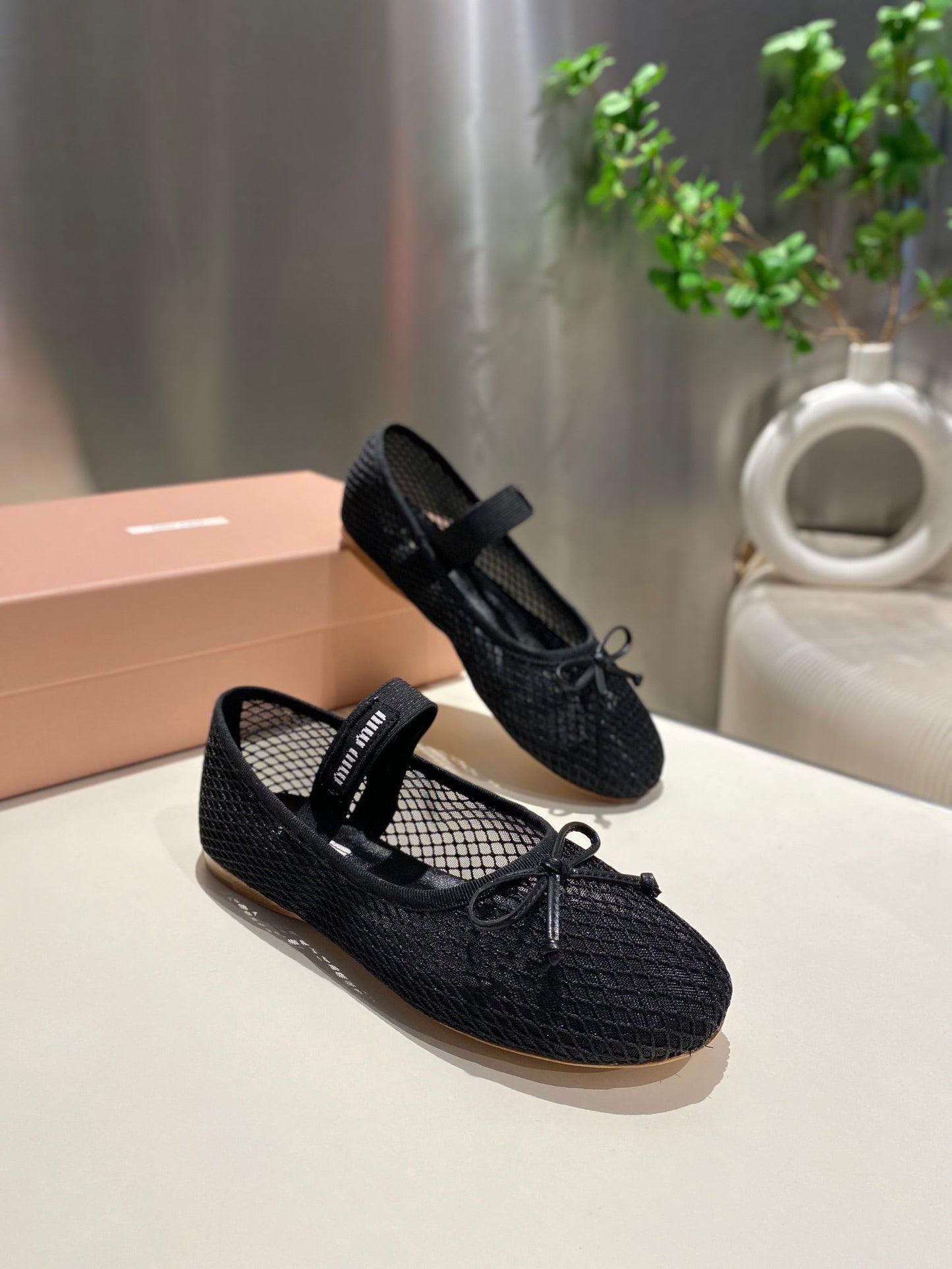 MARY JANE FLAT IN BLACK MESH - 35