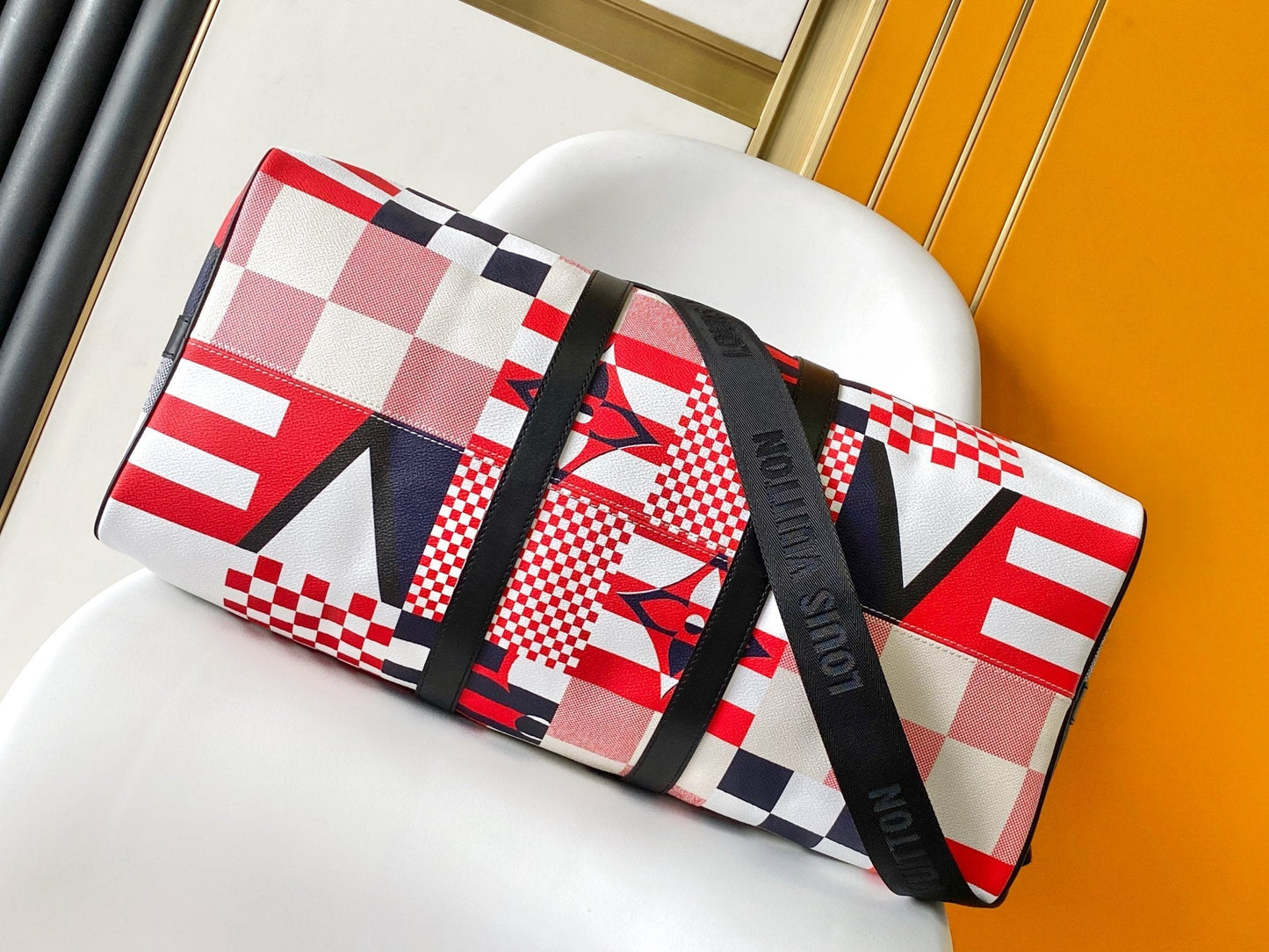 LV 25S SAC KEEPALL BANDOULIÈRE 50 IN MULTICOLOR CANVAS AND CALFSKIN TRIM