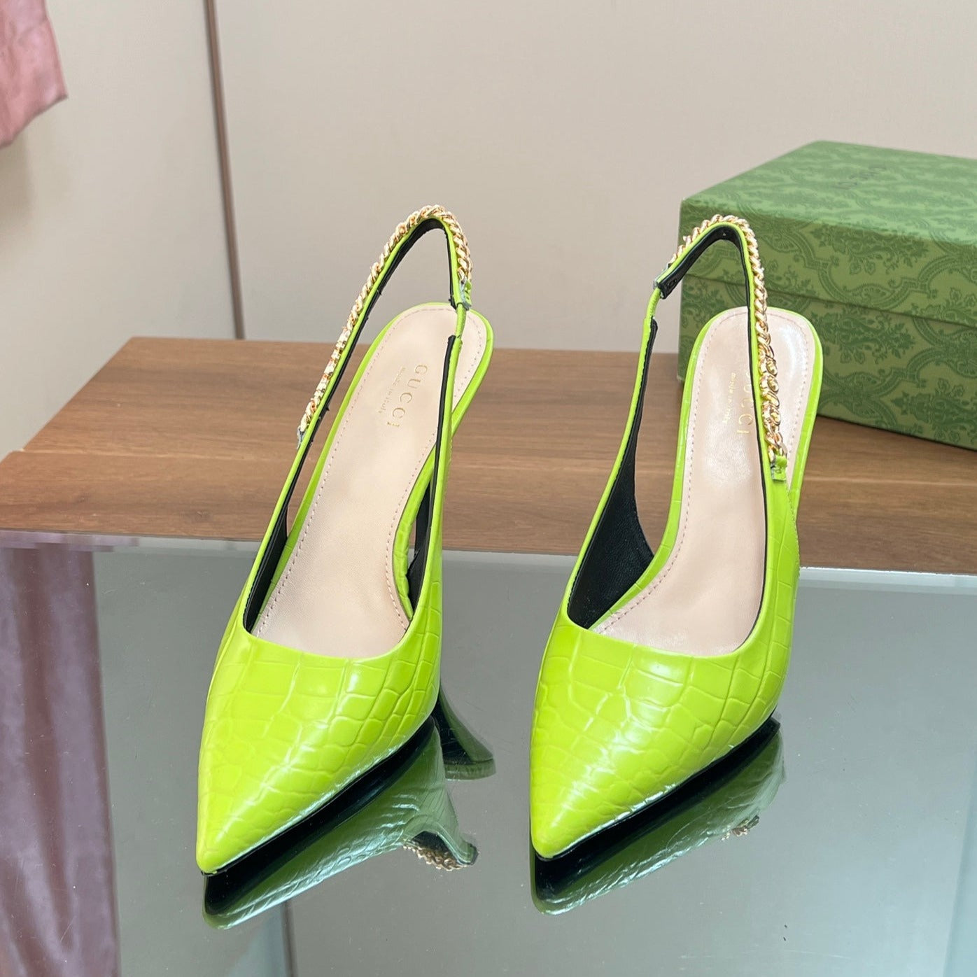 GG SIGNORIA SLINGBACK PUMP CHARTREUSE CALFSKIN - 35