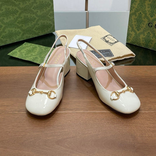 GG HORSEBIT PUMP WHITE GLOSSY LAMBSKIN - 35