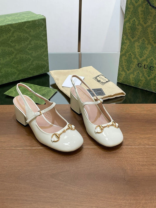 GG HORSEBIT PUMP WHITE GLOSSY LAMBSKIN - 35