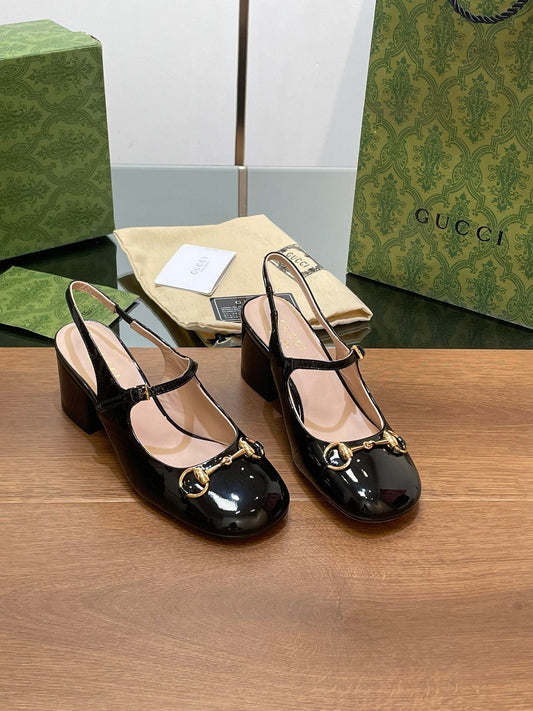 GG HORSEBIT PUMP BLACK GLOSSY LAMBSKIN - 35