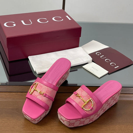 HIGH 6.3 CM WEDGE SANDALS IN PINK CALFSKIN AND FABRIC - 35