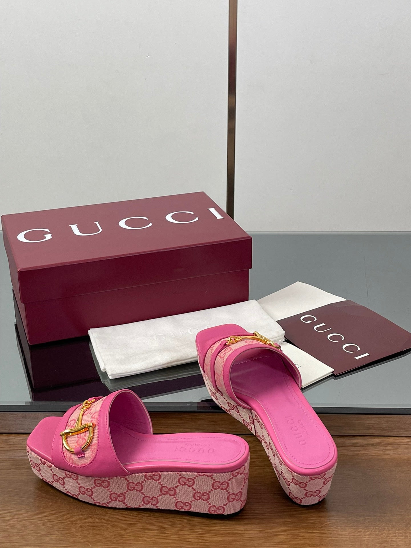 HIGH 6.3 CM WEDGE SANDALS IN PINK CALFSKIN AND FABRIC - 35