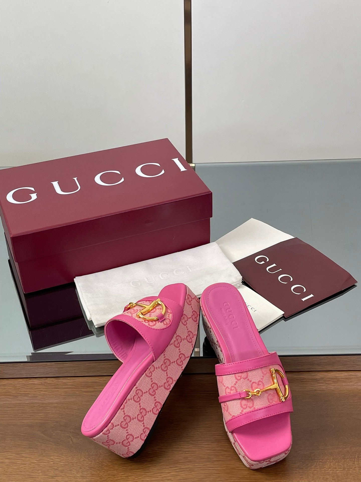 HIGH 6.3 CM WEDGE SANDALS IN PINK CALFSKIN AND FABRIC - 35
