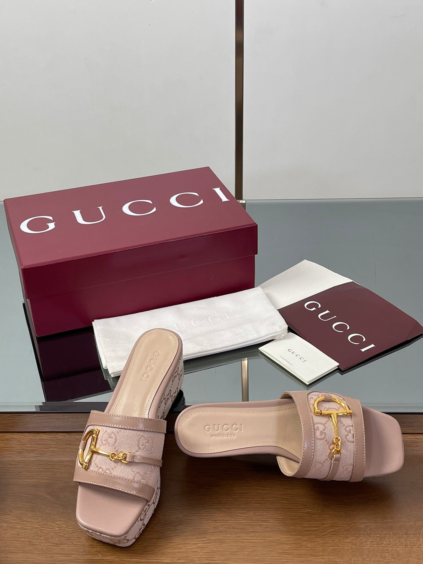 HIGH 6.3 CM WEDGE SANDALS IN DUSTY PINK CALFSKIN AND FABRIC - 35