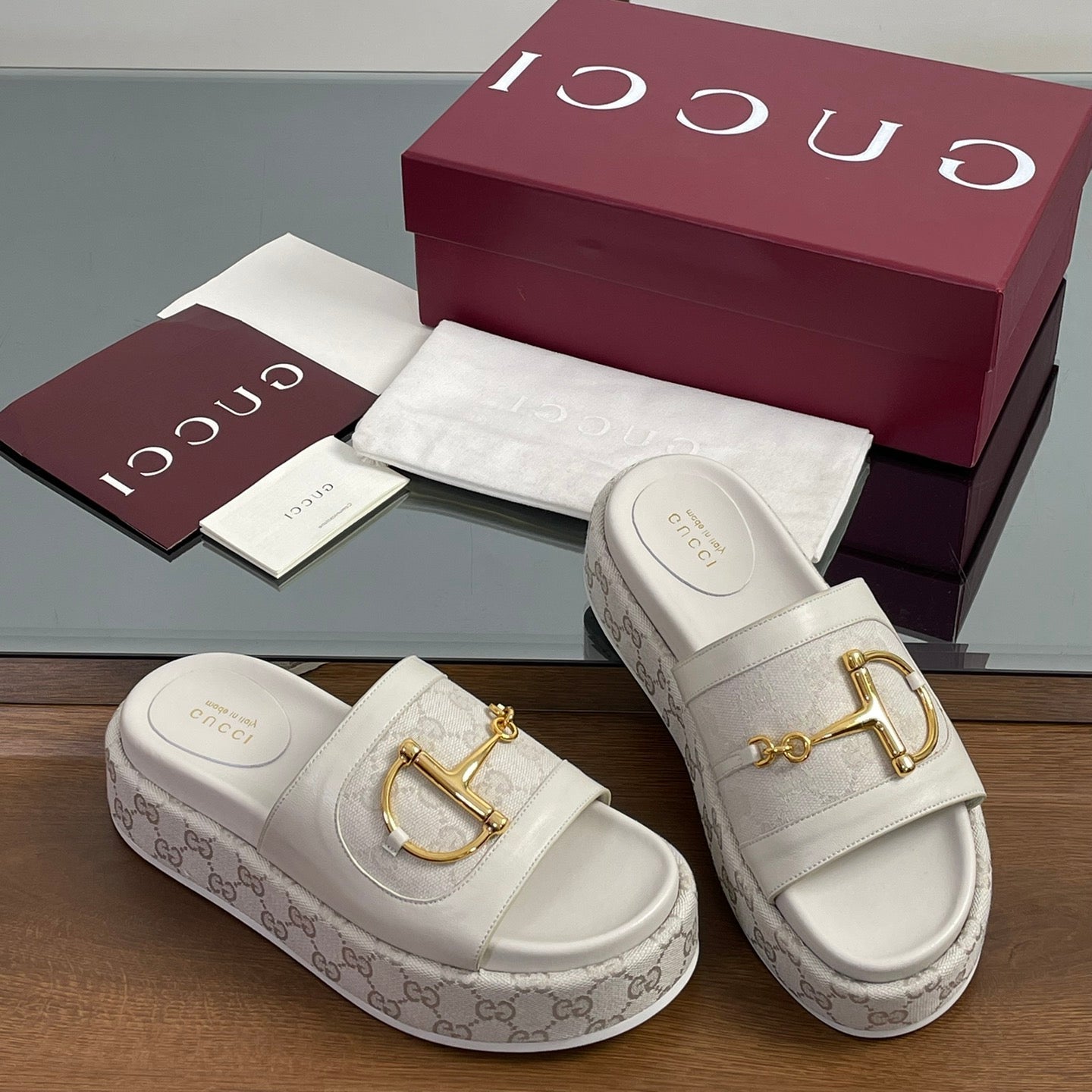 HIGH 5.5 CM WEDGE SANDALS IN CREAM WHITE CALFSKIN AND FABRIC - 35
