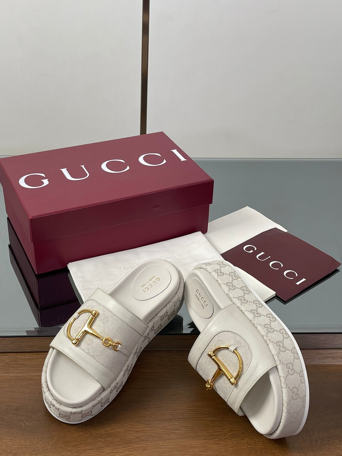 HIGH 5.5 CM WEDGE SANDALS IN CREAM WHITE CALFSKIN AND FABRIC - 35