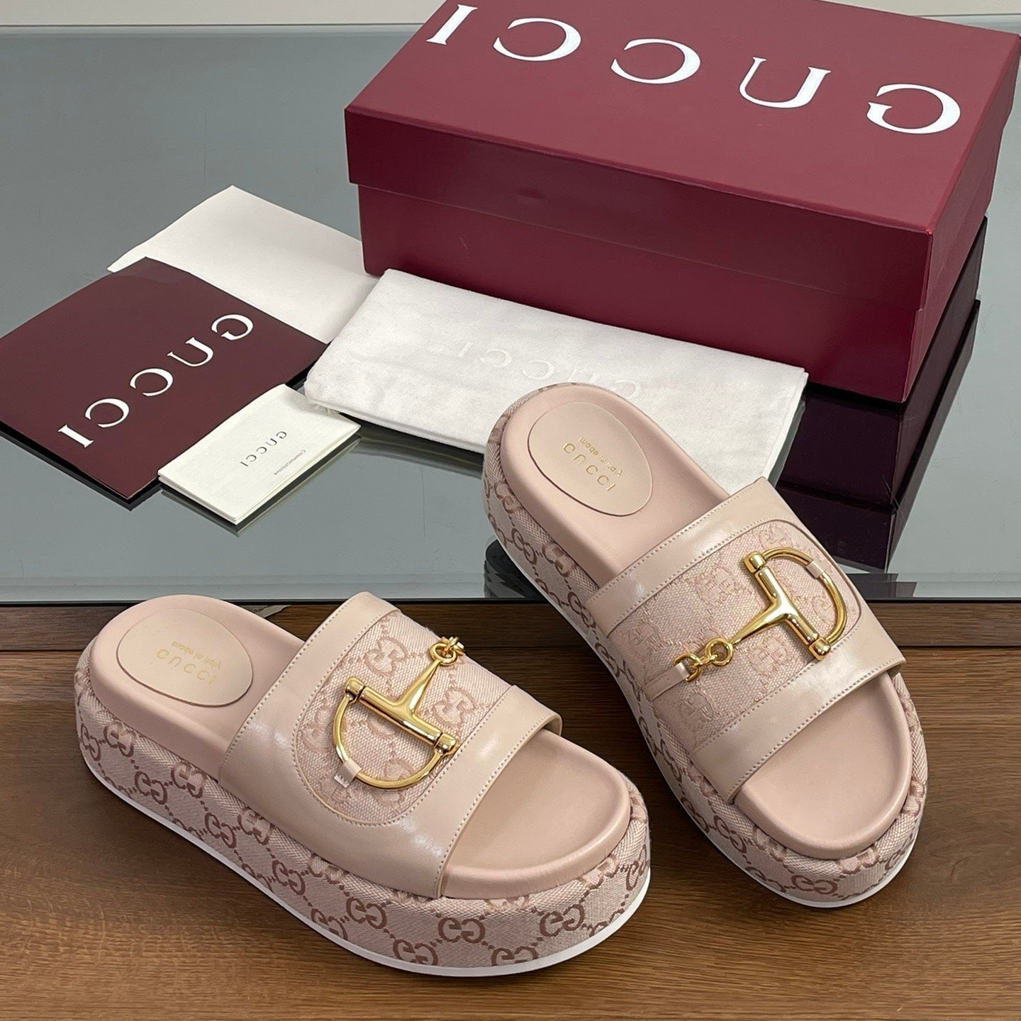 HIGH 5.5 CM WEDGE SANDALS IN LIGHT PINK CALFSKIN AND FABRIC - 35