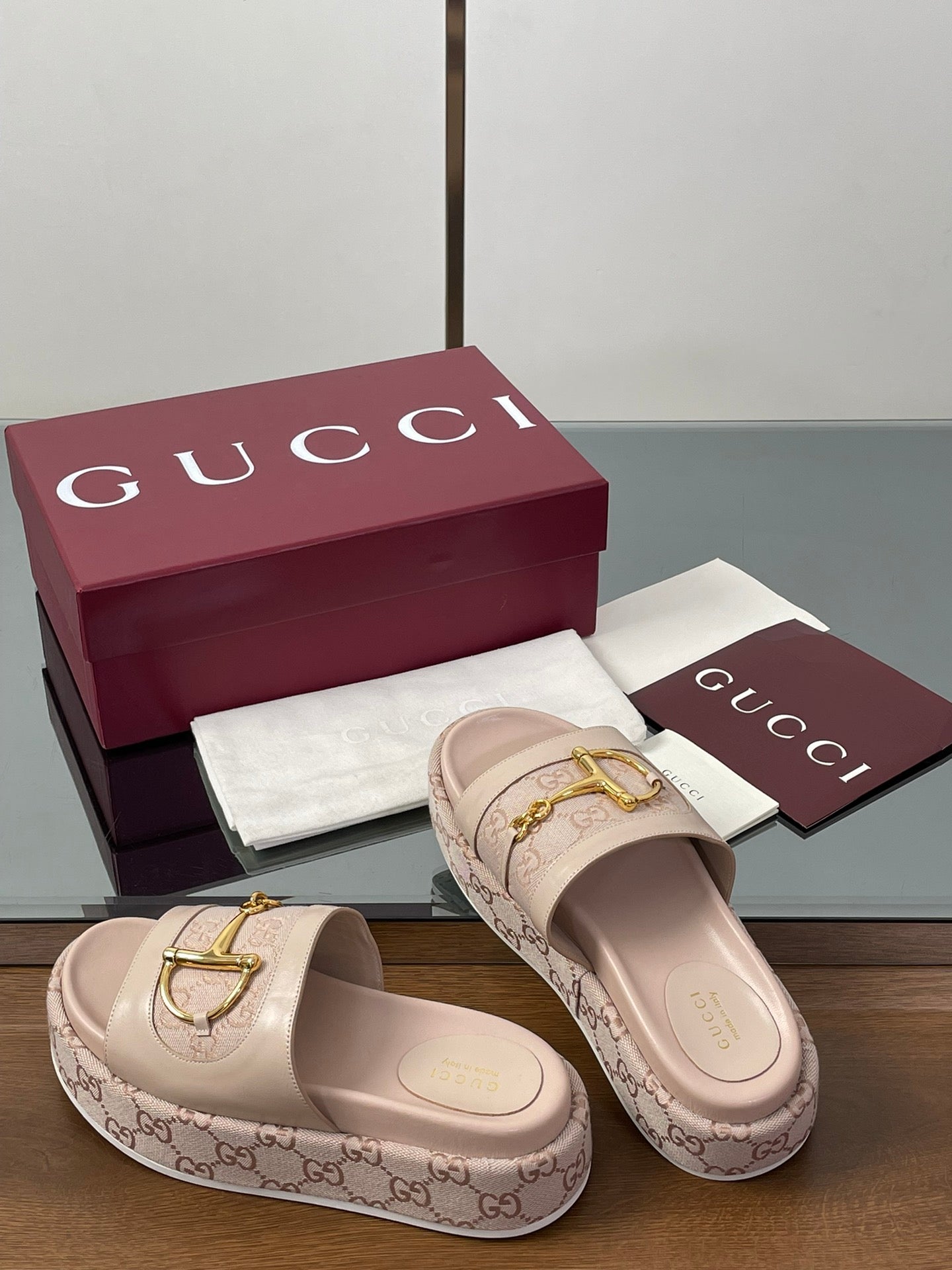 HIGH 5.5 CM WEDGE SANDALS IN LIGHT PINK CALFSKIN AND FABRIC - 35