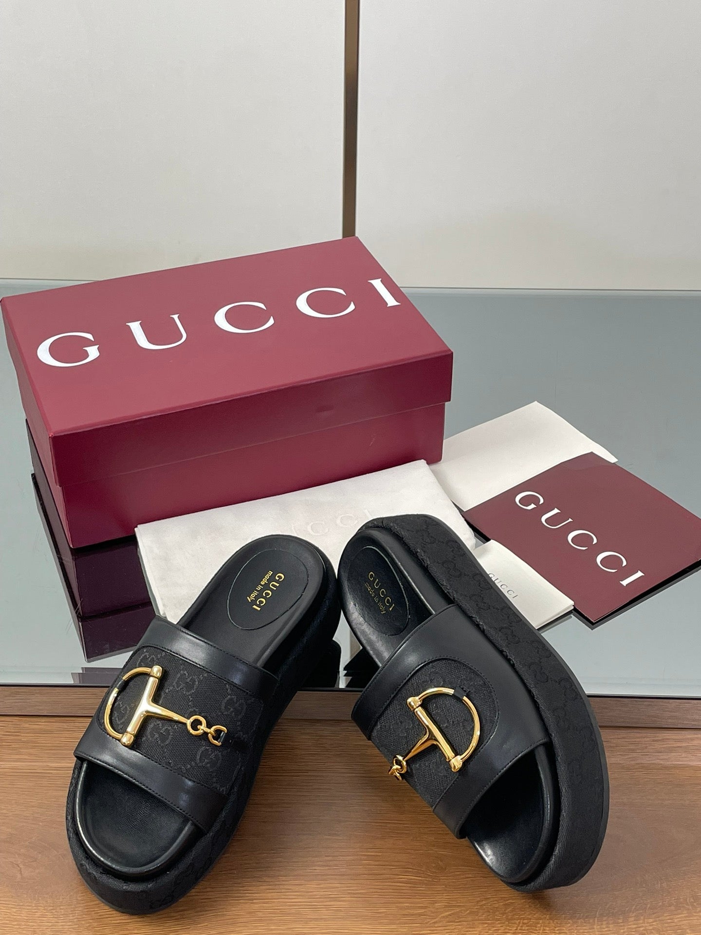 HIGH 5.5 CM WEDGE SANDALS IN BLACK CALFSKIN AND FABRIC - 35