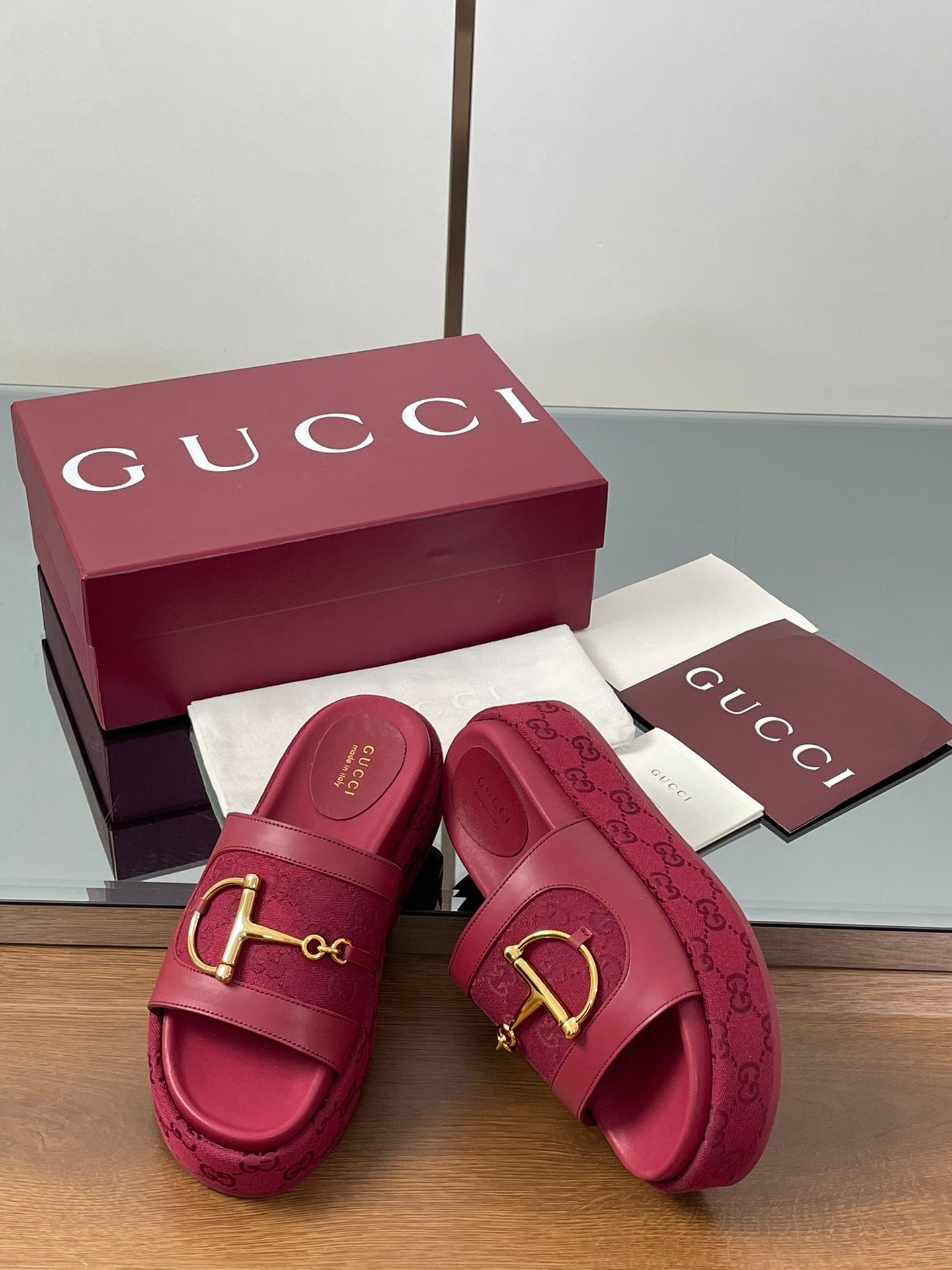 HIGH 5.5 CM WEDGE SANDALS IN RED CALFSKIN AND FABRIC - 35