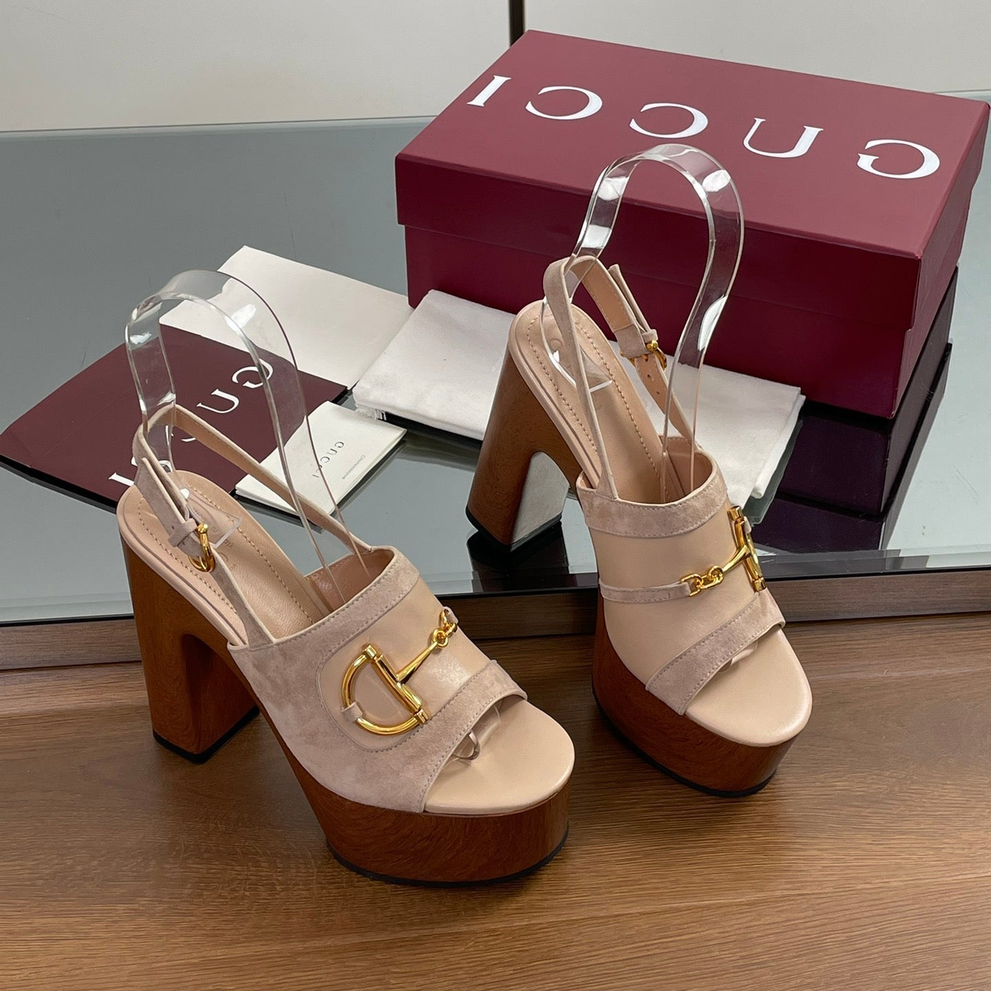 HIGH HEEL SANDALS 13 CM IN BEIGE CALFSKIN MIX SUEDUE GOLD HARDWARE - 35