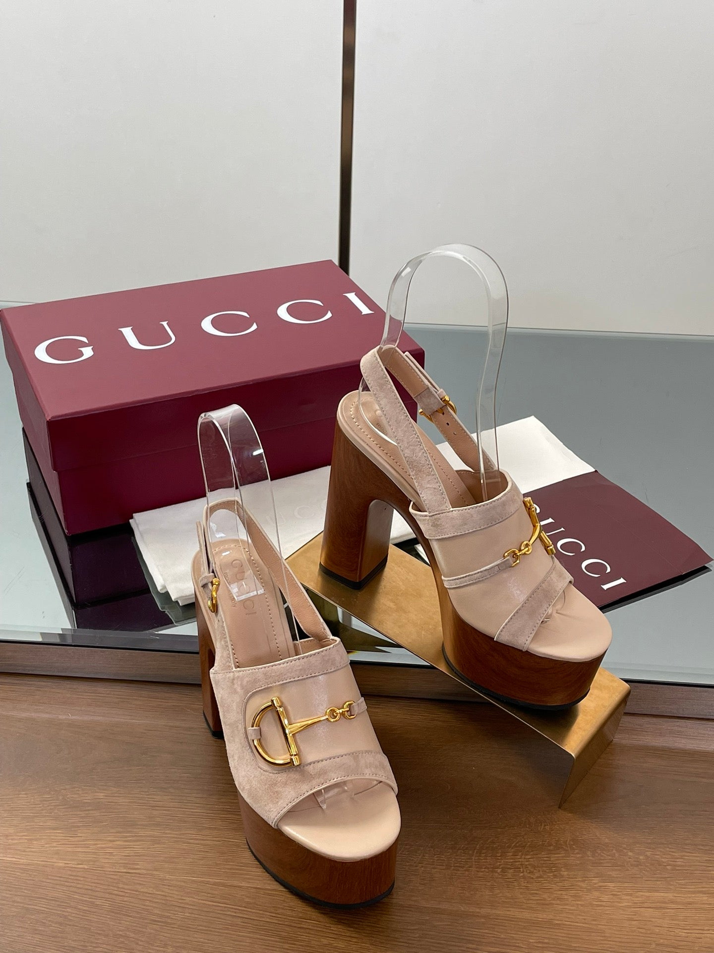 HIGH HEEL SANDALS 13 CM IN BEIGE CALFSKIN MIX SUEDUE GOLD HARDWARE - 35
