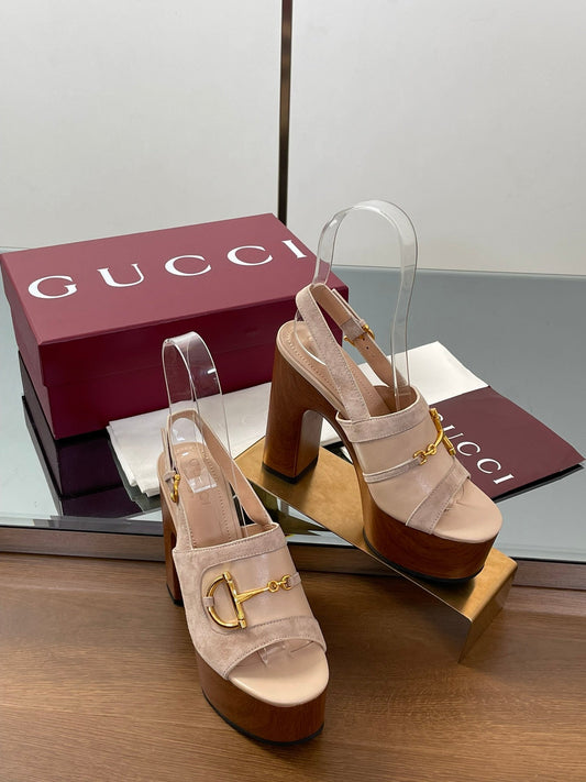 HIGH HEEL SANDALS 13 CM IN BEIGE CALFSKIN MIX SUEDUE GOLD HARDWARE - 35