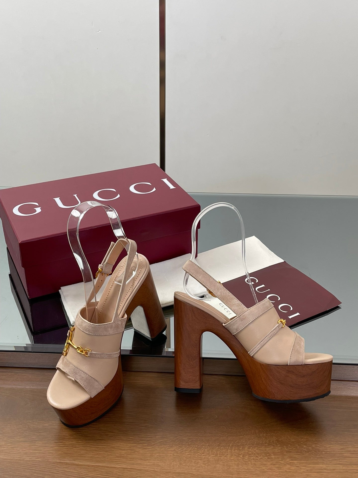 HIGH HEEL SANDALS 13 CM IN BEIGE CALFSKIN MIX SUEDUE GOLD HARDWARE - 35
