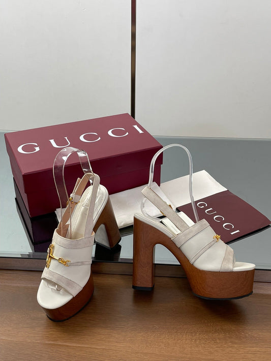 HIGH HEEL SANDALS 13 CM IN CREAM WHITE CALFSKIN MIX SUEDUE GOLD HARDWARE - 35