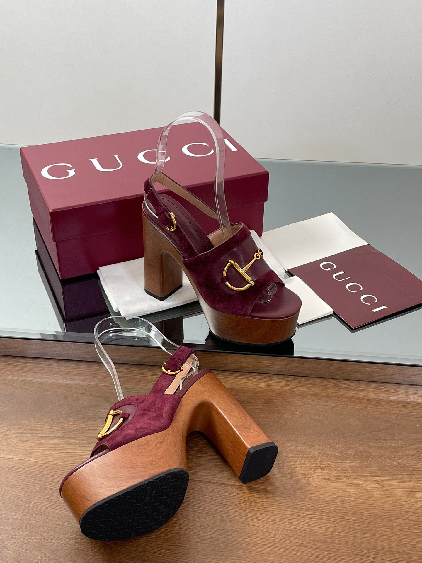 HIGH HEEL SANDALS 13 CM IN DARK RED CALFSKIN MIX SUEDUE GOLD HARDWARE - 35