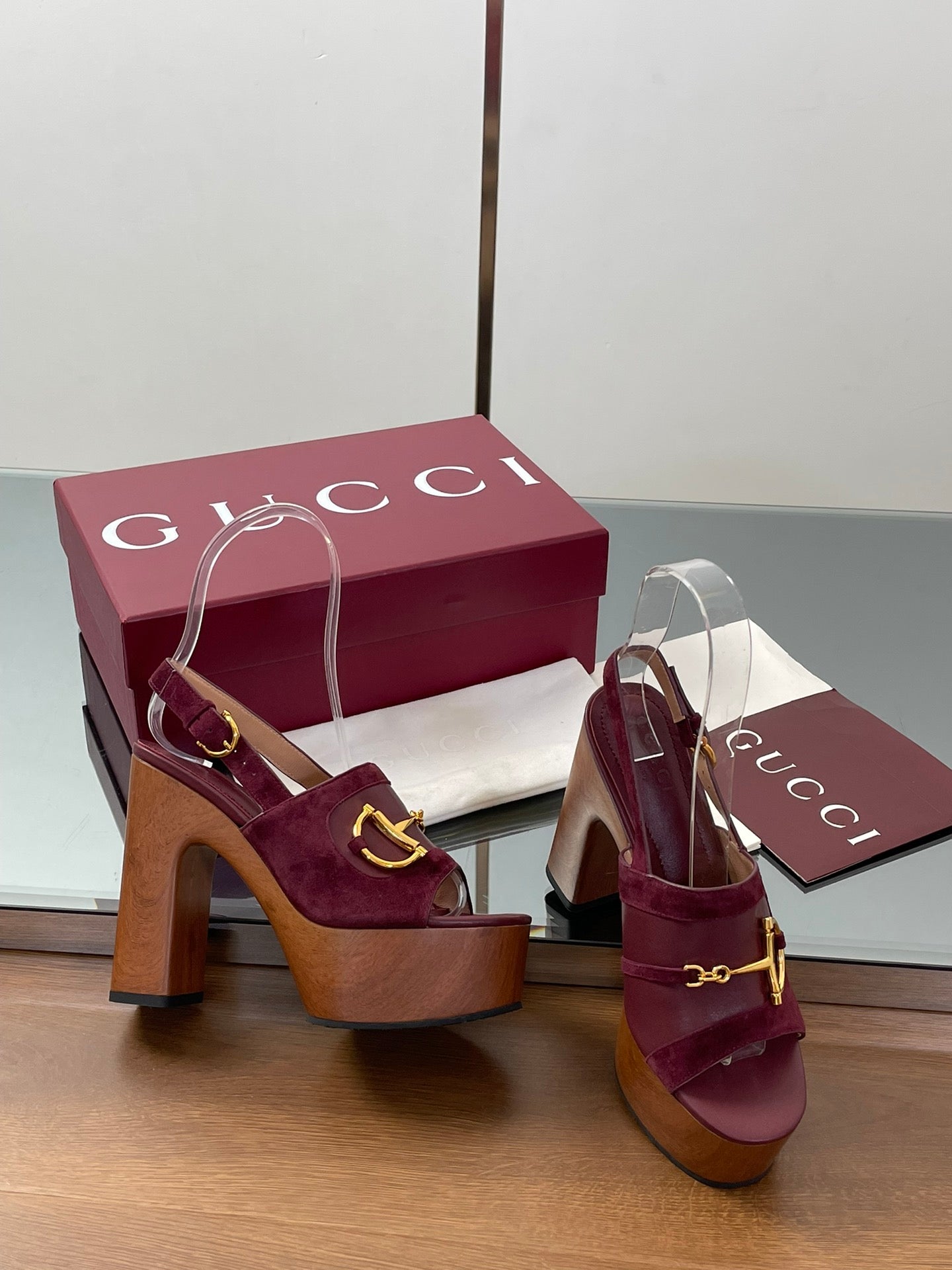 HIGH HEEL SANDALS 13 CM IN DARK RED CALFSKIN MIX SUEDUE GOLD HARDWARE - 35