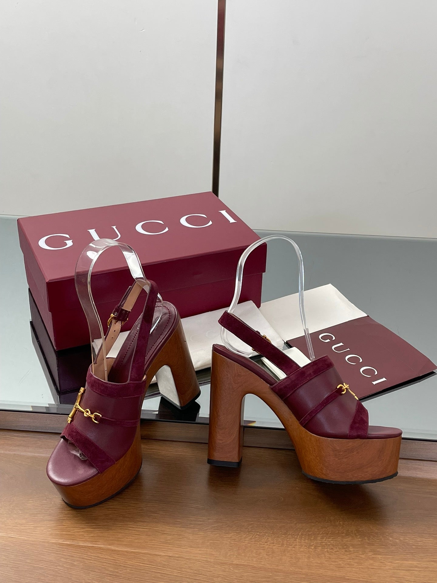 HIGH HEEL SANDALS 13 CM IN DARK RED CALFSKIN MIX SUEDUE GOLD HARDWARE - 35