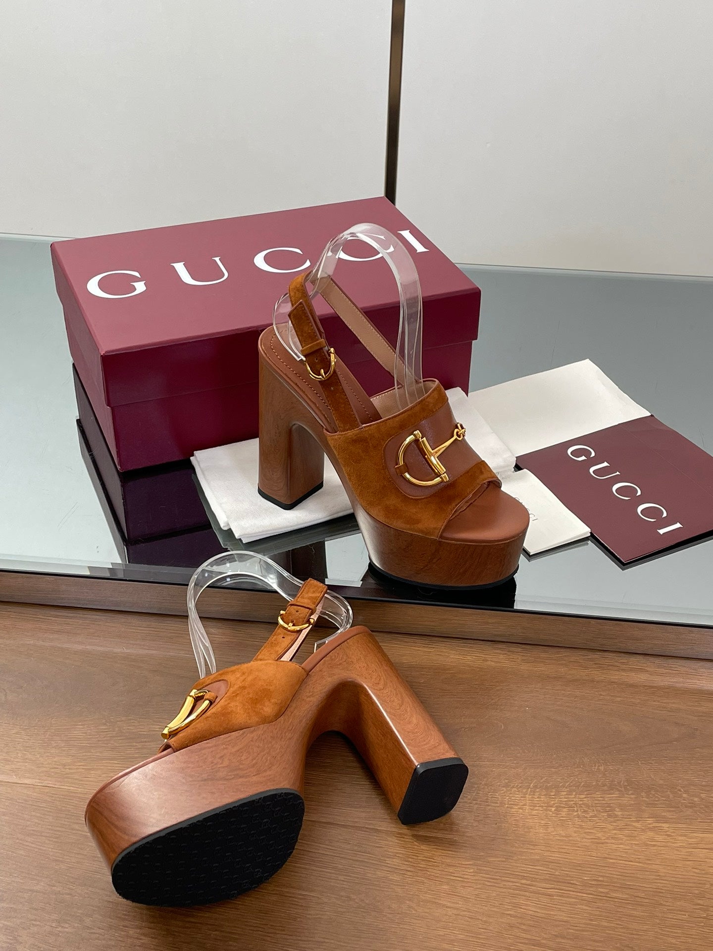 HIGH HEEL SANDALS 13 CM IN BROWN CALFSKIN MIX SUEDUE GOLD HARDWARE - 35