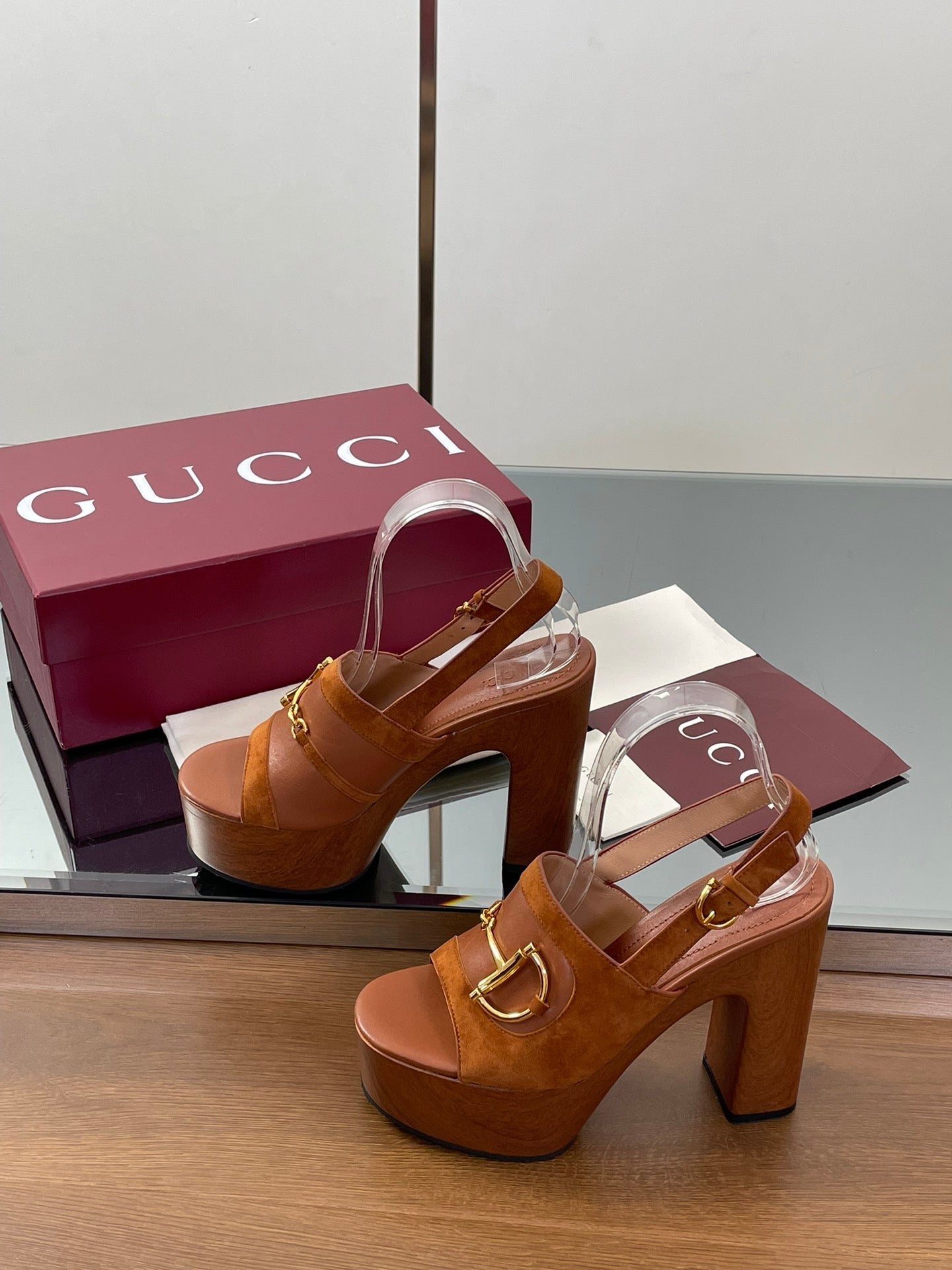 HIGH HEEL SANDALS 13 CM IN BROWN CALFSKIN MIX SUEDUE GOLD HARDWARE - 35