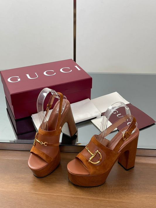 HIGH HEEL SANDALS 13 CM IN BROWN CALFSKIN MIX SUEDUE GOLD HARDWARE - 35