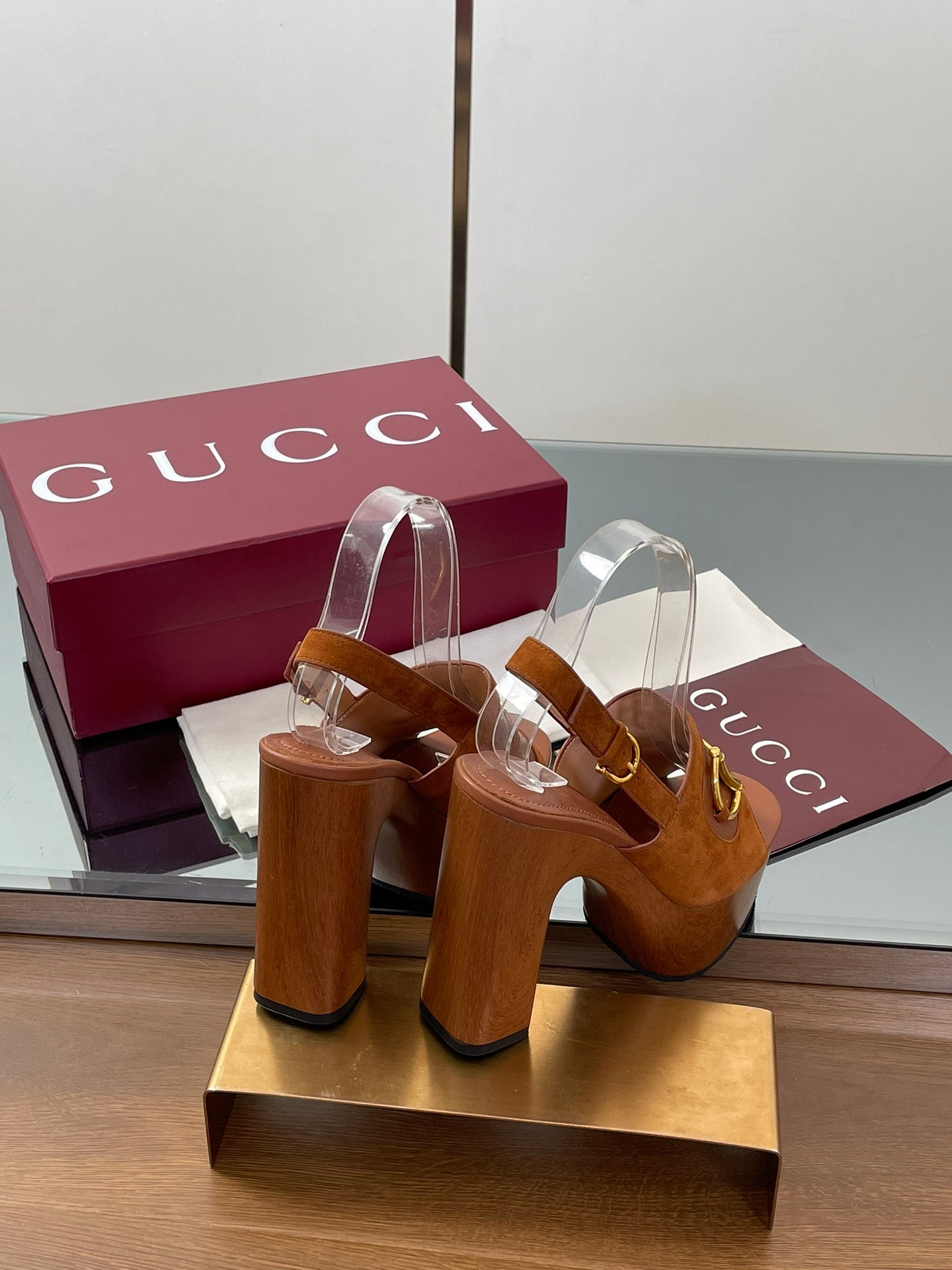 HIGH HEEL SANDALS 13 CM IN BROWN CALFSKIN MIX SUEDUE GOLD HARDWARE - 35
