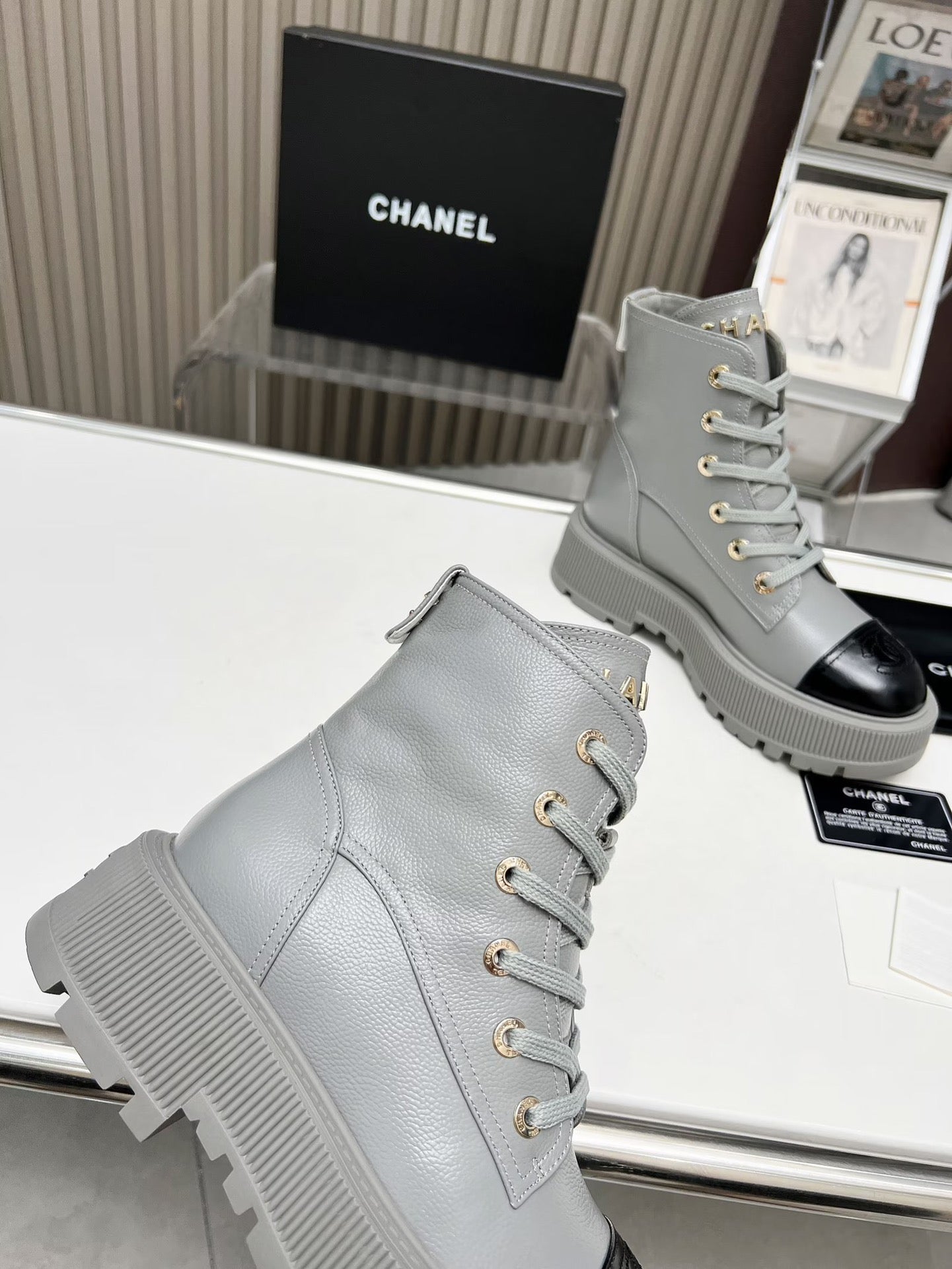 SHORT BOOTS IN SLATE GREY MIX BLACK COWHIDE - 34